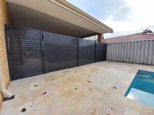 Black slat gate and fence