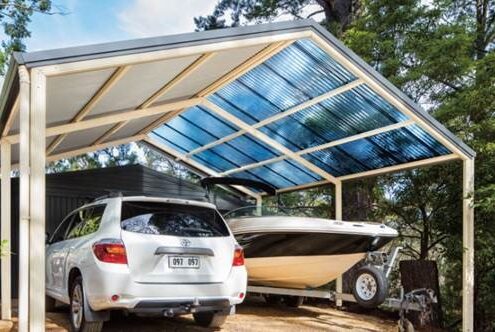 carport patio with car and boat